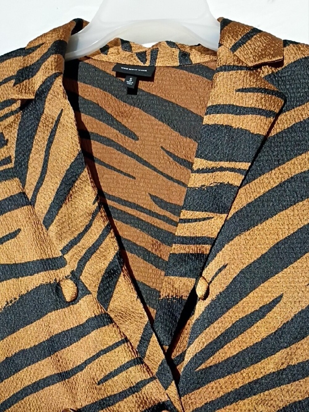 Who What Wear Animal Print Tiger-Stripe Oversized Double Breasted Blazer, Sz 6 - Picture 3 of 11